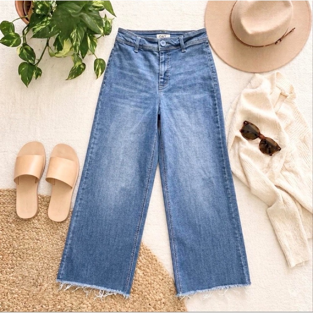 Paige Harper Ankle Wide Leg Jeans Women Size 26 Light Wash Raw Hem Casual Cute